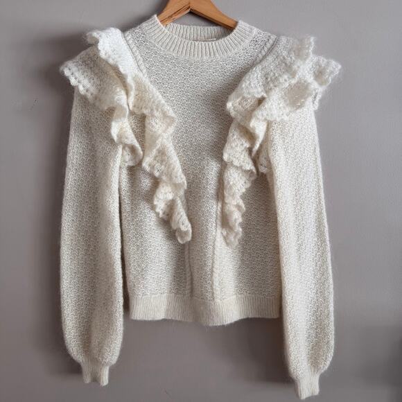 Sezane Mohair Elsa Sweater Ecru Cream Size Small Ruffle Detail - Picture 2 of 5